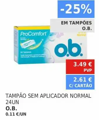 Tampão sem Aplicador Normal 24UN O.B.