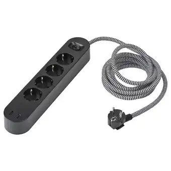 IKEA Koppla Tomada quádrupla c/2 portas usb, preto/branco/têxtil, 3.0 m promoção