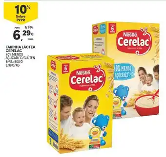 Continente Bom dia FARINHA LÁCTEA CERELAC 40% MENOS AÇÚCAR/C/GLÚTEN EMB.: 900 G promoção