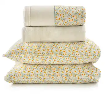 Continente Conjunto Lençóis Coralina 160 x 270cm Flores Laranja promoção