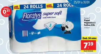 Lidl Floralys Papel Higiénico 3 Folhas XXL promoção