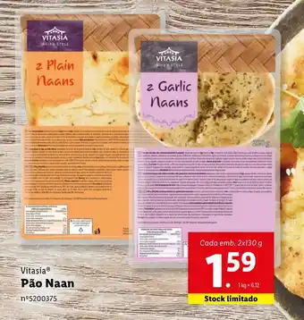 Lidl Vitasia Pão Naan Cada emb. 2x130 g promoção