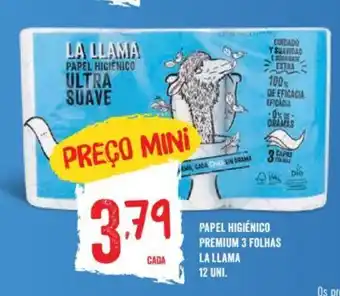 Minipreço PAPEL HIGIÉNICO PREMIUM 3 FOLHAS LA LLAMA 12 UNI. promoção