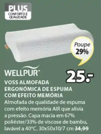 Wellpur Voss Almofada Ergonómica de Espuma com Efeito Memória 30x50x10/7cm