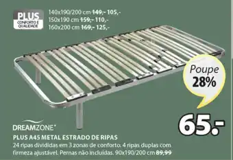 JYSK Dreamzone Plus A45 Metal Estrado de Ripas 90x190/200cm promoção