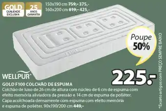 JYSK Wellpur Gold F100 Colchão de Espuma 90x190/200cm promoção