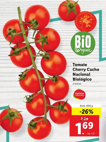 Lidl Tomate Cherry Cacho Nacional Biolôgico 400g promoção