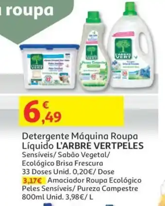 Auchan Detergente Máquina Roupa Líquido L'Arbre Vertpeles promoção