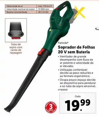 Lidl Parkside Soprador de Folhas 20V sem Bateria promoção