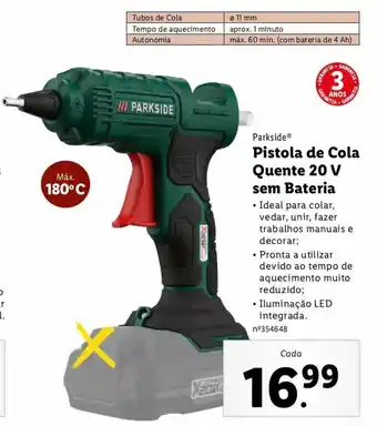 Lidl Parkside Pistola de Cola Quente 20V sem Bateria promoção