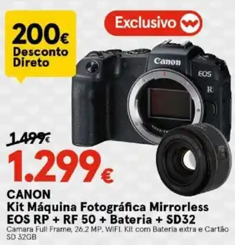 Worten Canon Kit Máquina Fotográfica Mirrorless EOS RP + RF 50 + Bateria + SD32 promoção