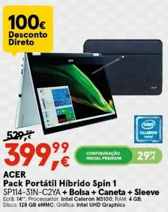 Acer Pack Portátil Híbrido Spin 1 + Bolsa + Caneta + Sleeve