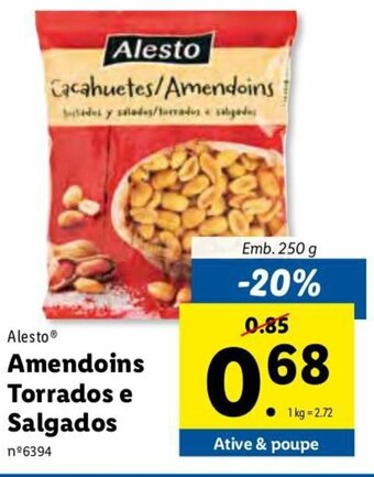 Lidl Alesto Amendoins Torrados e Salgados 250g promoção