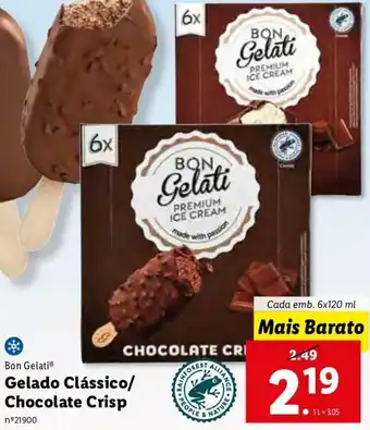 Lidl Bon Gelati Gelado Clássico/ Chocolate Crisp promoção