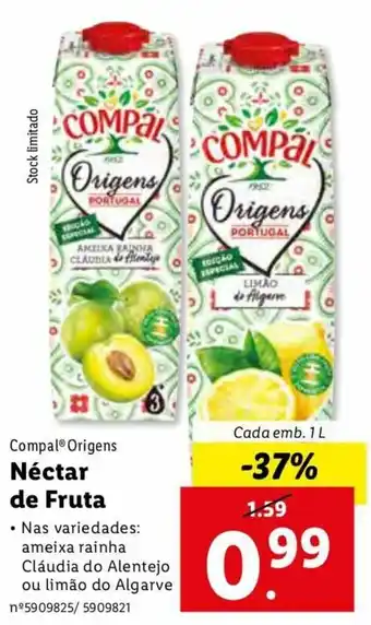 Lidl Compal Origens Néctar de Fruta 1L promoção