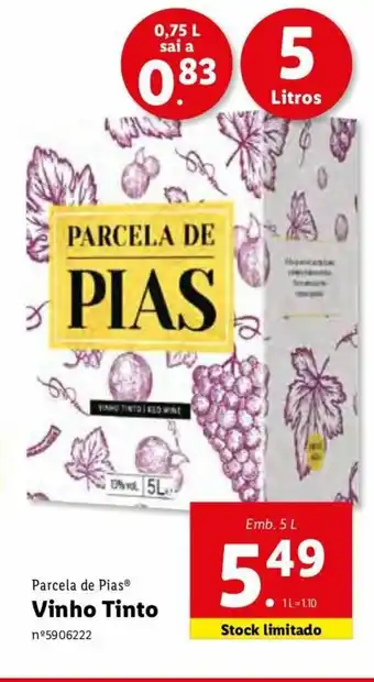 Lidl Percela de Pias Vinhas Tinto 5L promoção
