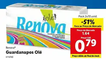 Lidl Renova Guardanapos Olé 2x70 unid. promoção