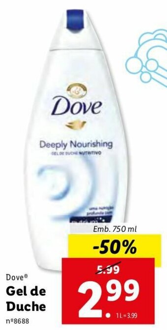 Lidl Dove Gel de Duche 750ml promoção