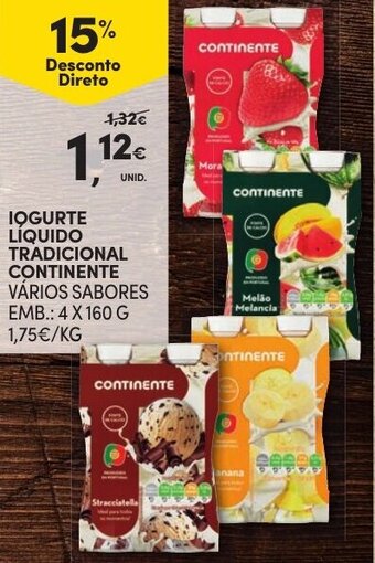 Continente Iogurte Líquido Tradicional Continente 4x160g promoção