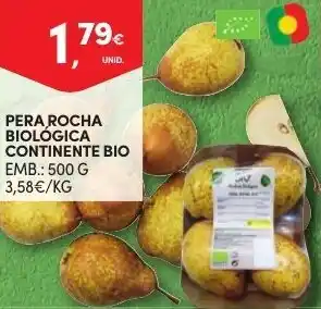 Continente Pera Rocha Biológica Continente Bio 500g promoção