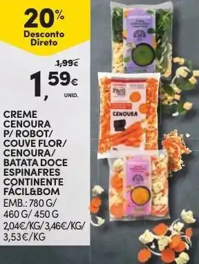 Continente Creme Cenoura P/Robot/Couve FLor/Cenoura/Batata Doce Espinafres Continente Fácil & Bom promoção