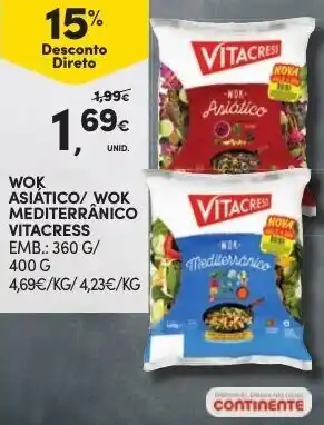 Continente Wok Asiático/Wok Mediterrânico Vitacress 360g/400g promoção