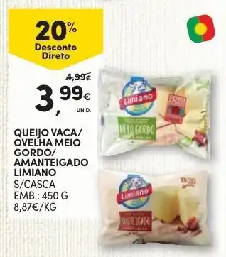 Continente Queijo Vaca/Ovelha Meio Gordo/Amanteigado Limiano 450g promoção