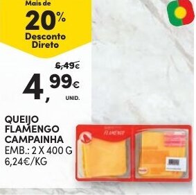 Continente Queijo Flamengo Campainha 2x400g promoção