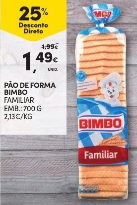 Continente Pão de Forma Bimbo 700g promoção