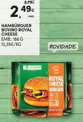 Continente Hambúrguer Bovino Royal Cheese 186g promoção