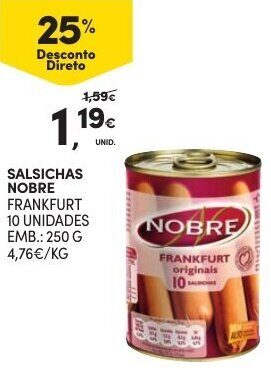Continente Salsichas Nobre 250g promoção