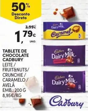 Continente Tablete de Chocolate Cadbury 200g promoção