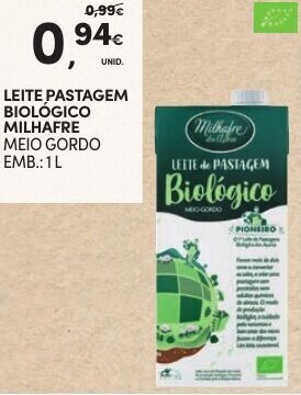 Continente Leite Pastagem Biológico Milhafre 1L promoção