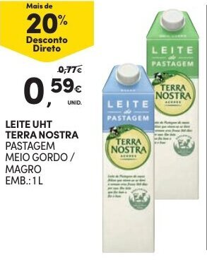 Continente Leite UHT Terra Nostra 1L promoção