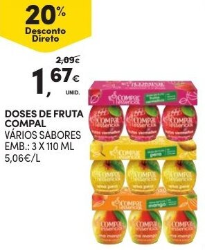 Continente Doses de Fruta Compal 3x110ml promoção