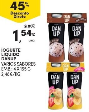 Continente Iogurte Líquido Dan Up 4x155g promoção