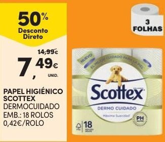 Continente Papel Higiénico Scottex 18 rolos promoção