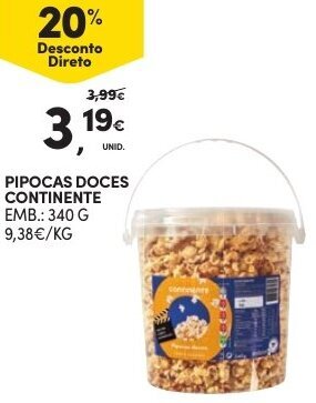 Continente Pipocas Doces Continente 340g promoção