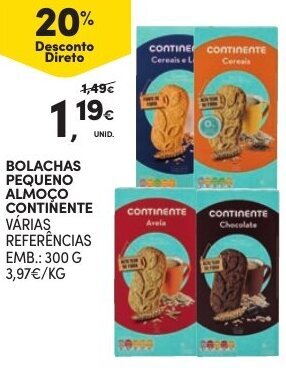 Continente Bolachas Pequeno Almoço Continente 300g promoção