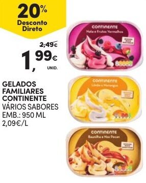 Continente Gelados Familiares Continente 950ml promoção