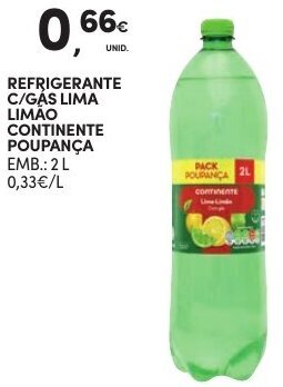 Continente Refrigerante C/Gás Lima Limão Continente Poupança 2L promoção