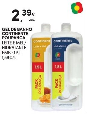 Continente Gel de Banho Continente Poupança 1.5L promoção