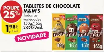 Pingo Doce Tabletes de Chocolate M&M's 150g/165g promoção