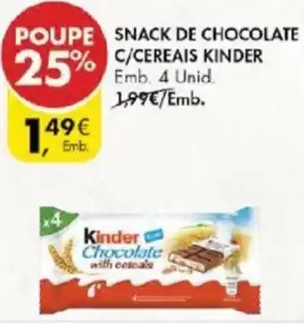 Pingo Doce Snack de Chocolate C/Cereais Kinder 4 Unid promoção