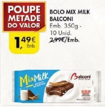 Pingo Doce Bolo Mix Milk Balconi 350g 10 Unid promoção