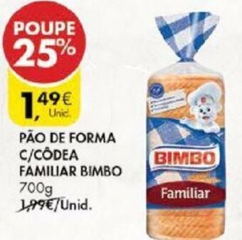 Pingo Doce Pão de Forma C/Côdea Familiar Bimbo 700g promoção
