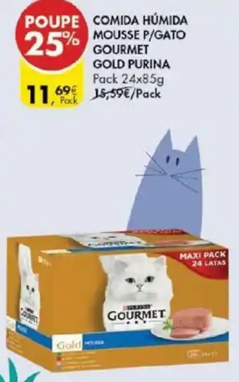 Pingo Doce Comida Húmida Mousse P/Gato Gourmet Gold Purina 24x85g promoção