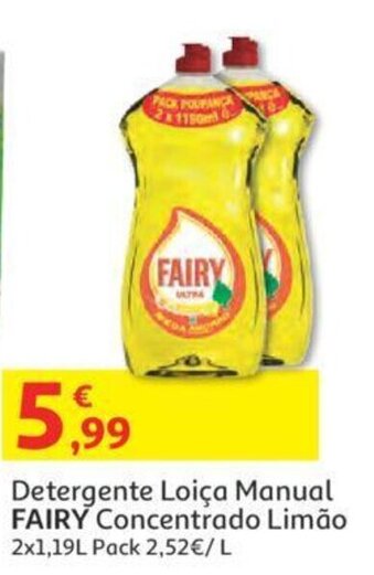 Auchan Detergente Loiça Manual Fairy Concentrado Limão 2x1,19L promoção