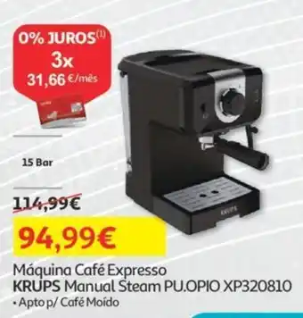 Auchan Máquina Café Expresso KRUPS Manual Steam PU.OPIO XP320810 promoção