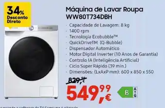 Worten Máquina de Lavar Roupa WW80T34DBH promoção